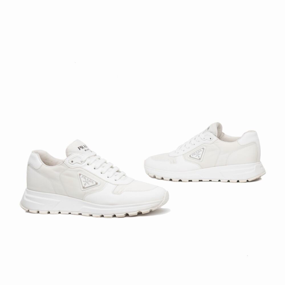 1.1k.$ PRADA Prax 01 White Re-Nylon Brushed Leather Sneakers Shoes EU42 US9
